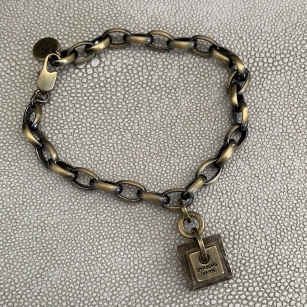 Dyrberg/Kern Botta Smoky Quartz charm antique bronze chain bracelet
